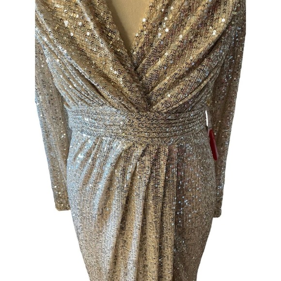 Ieena for Mac Duggal NEW 26490 Silver Sequined EveningGown Size 12 High Slit - Picture 6 of 11